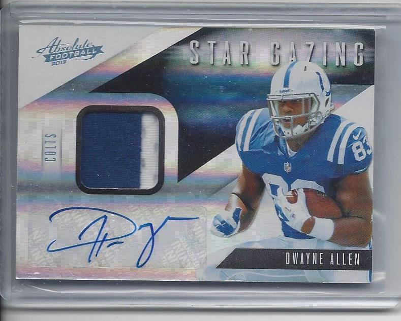 DWAYNE ALLEN 2012 ABSOLUTE STAR GAZING 2 COLOR COLTS ROOKIE PATCH AUTO RC #D /25