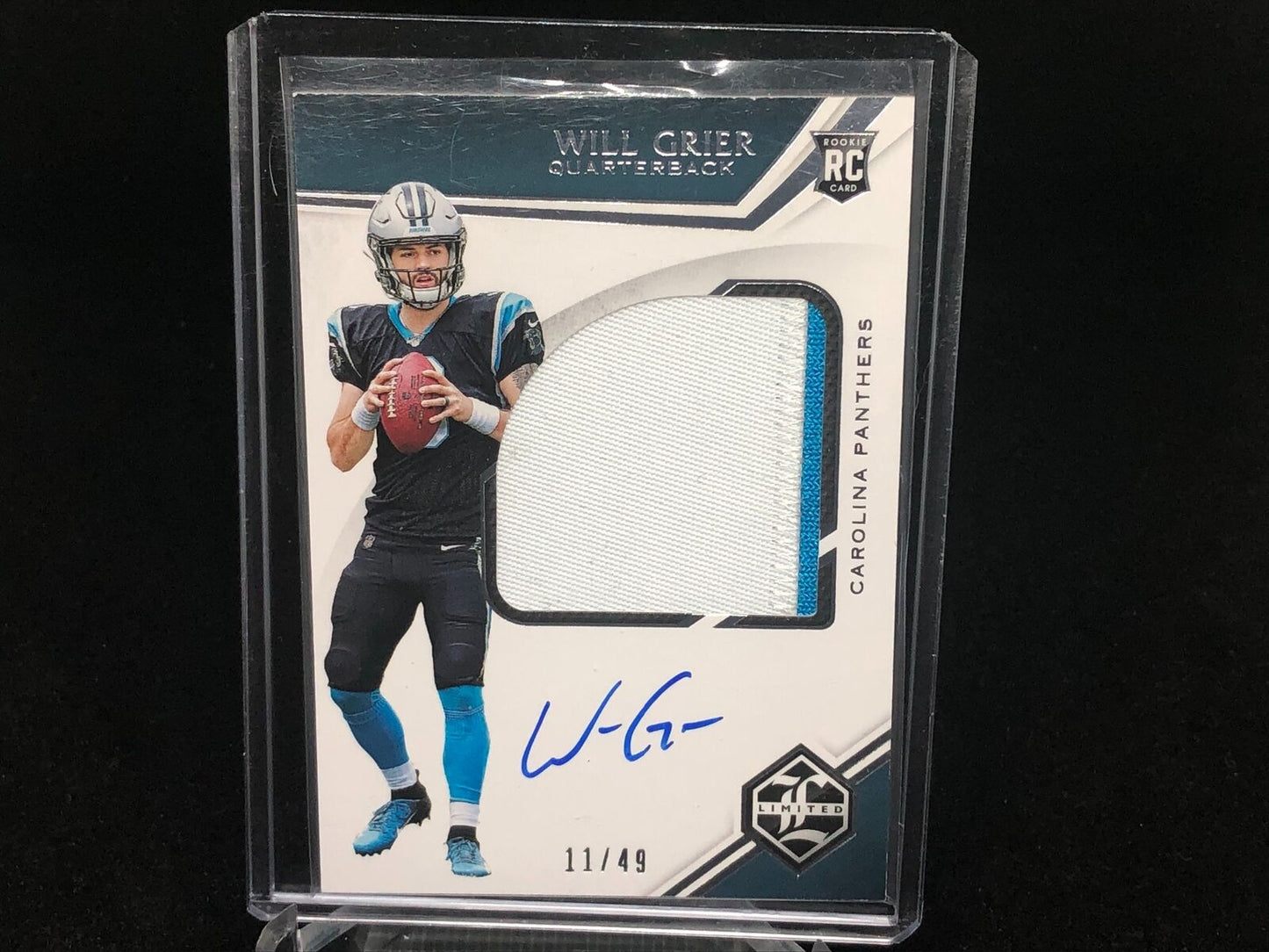 WILL GRIER 2019 PANINI LIMITED PREMIUM 2 CLR PATCH ON CARD AUTO RC #D 11/49