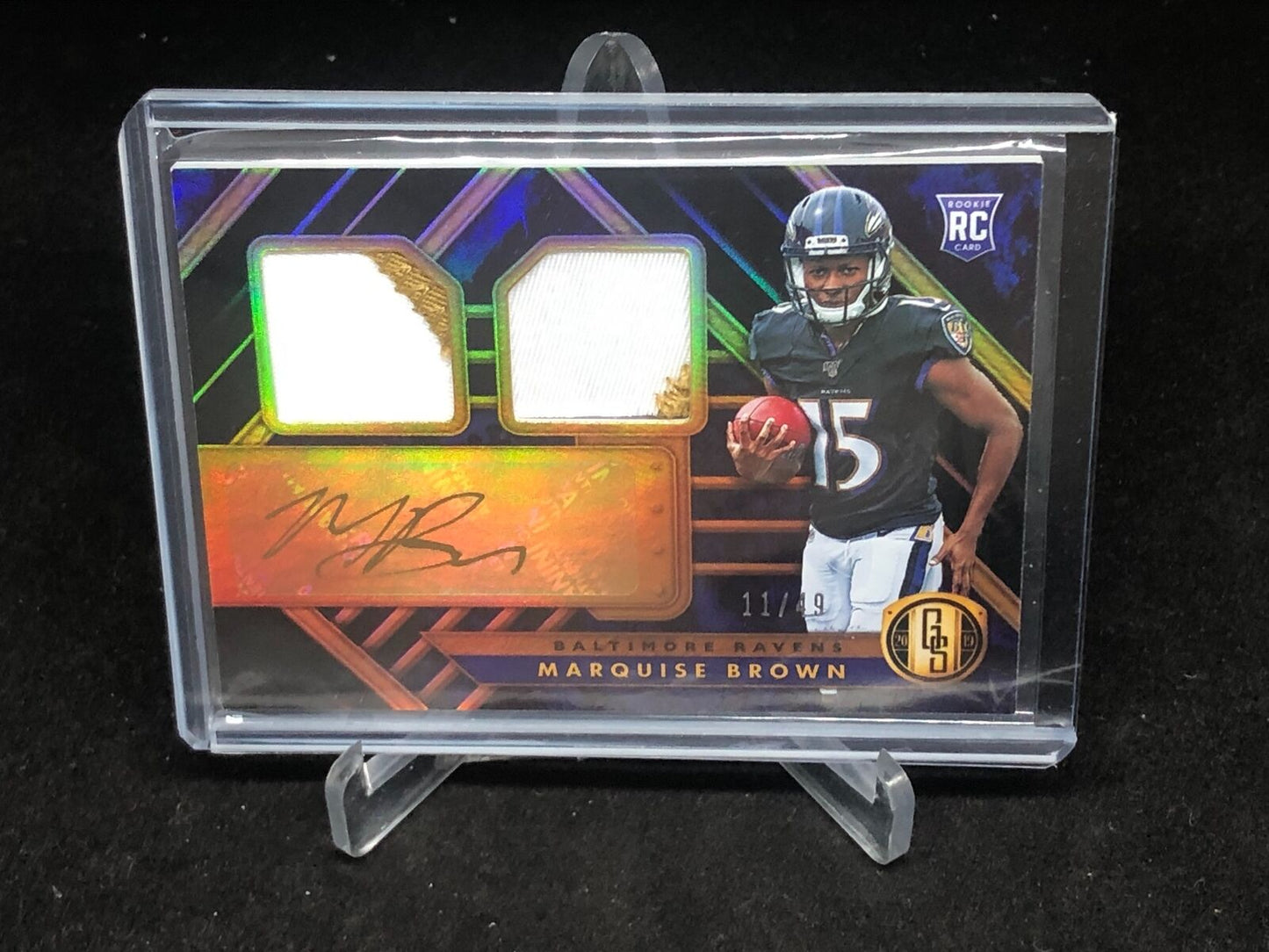 MARQUISE BROWN 2019 PANINI GOLD STANDARD DUAL 2 CLR PATCH AUTO RC #D 11/49