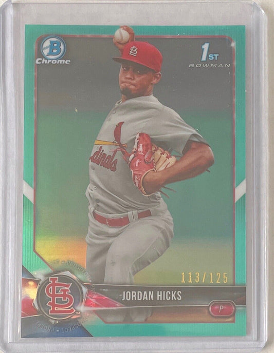 JORDAN HICKS 2018 BOWMAN CHROME 1ST PROSPECT AQUA REFRACTOR #D 113/125