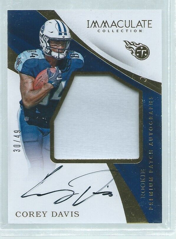 COREY DAVIS 2017 PANINI IMMACULATE PREMIUM RPA PATCH ON CARD AUTO RC #D 30/49