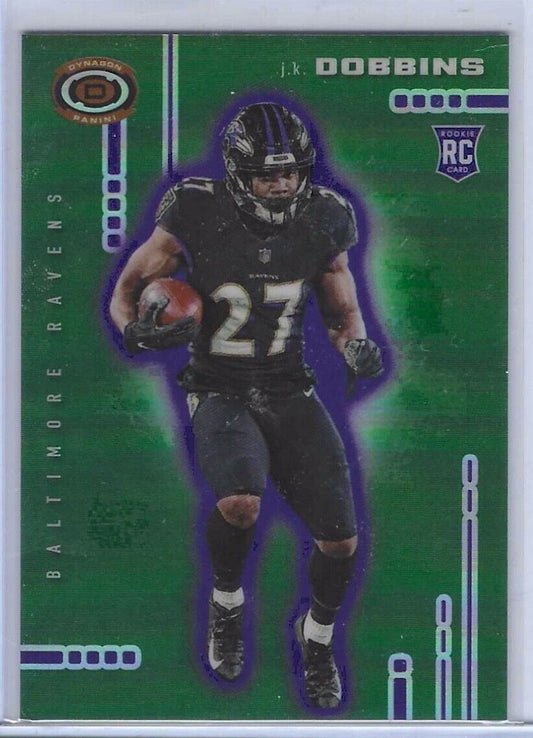JK DOBBINS 2020 PANINI CHRONICLES DYNAGON GREEN PRIZM RC #D 40/49
