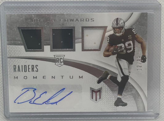 BRYAN EDWARDS 2020 PANINI CHRONICLES MOMENTUM TRIPLE JERSEY AUTO RC #D 12/99