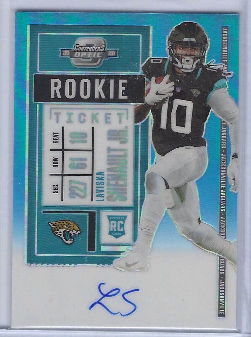 LAVISKA SHENAULT JR 2020 OPTIC CONTENDERS LIGHT BLUE AQUA PRIZM AUTO RC #D 68/99