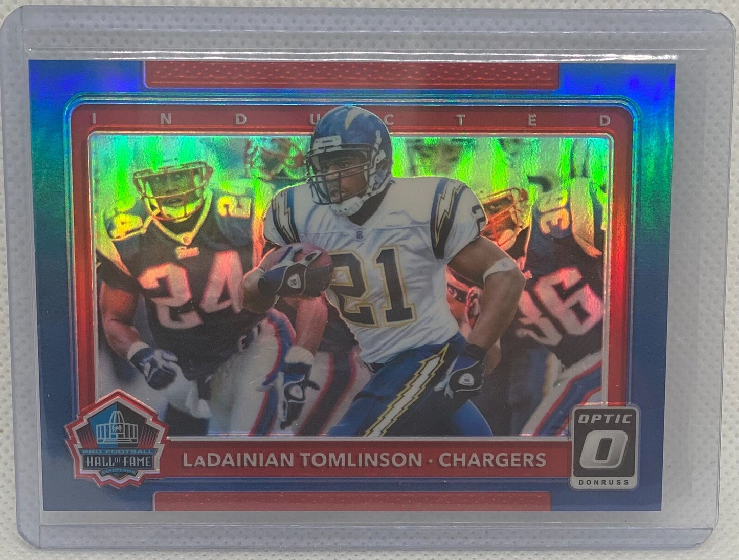 LANDAINIAN TOMLINSON 2017 DONRUSS OPTIC INDUCTED HALL OF FAME RED HOLO #D 58/99