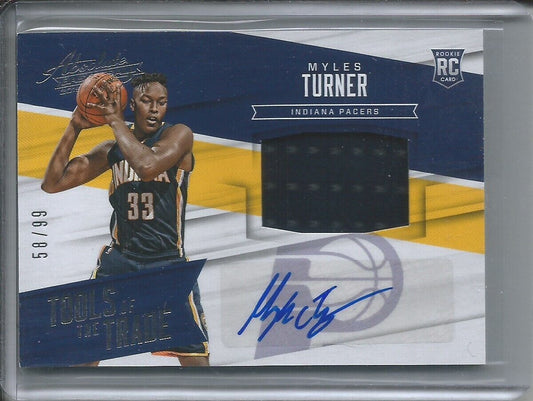 MYLES TURNER 2015-16 ABSOLUTE TOOLS OF THE TRADE JERSEY AUTO ROOKIE RC /99