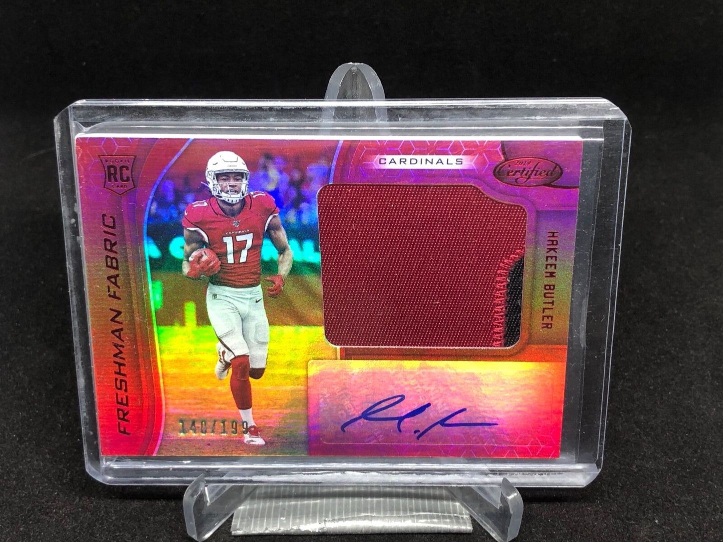 HAKEEM BUTLER 2019 CERTIFIED RED FRESHMAN FABRIC 2 CLR PATCH AUTO RC #D 140/199