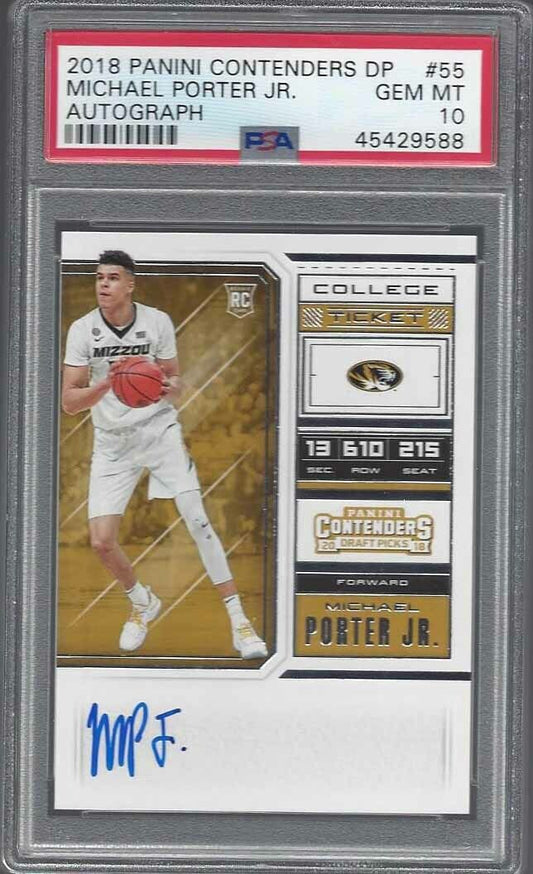 MICHAEL PORTER JR 2018 CONTENDERS ON CARD ROOKIE AUTO RC #55 PSA 10 GEM MINT