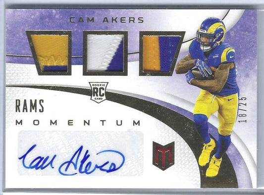 CAM AKERS 2020 PANINI CHRONICLES MOMENTUM TRIPLE PATCH AUTO RC #D 18/25