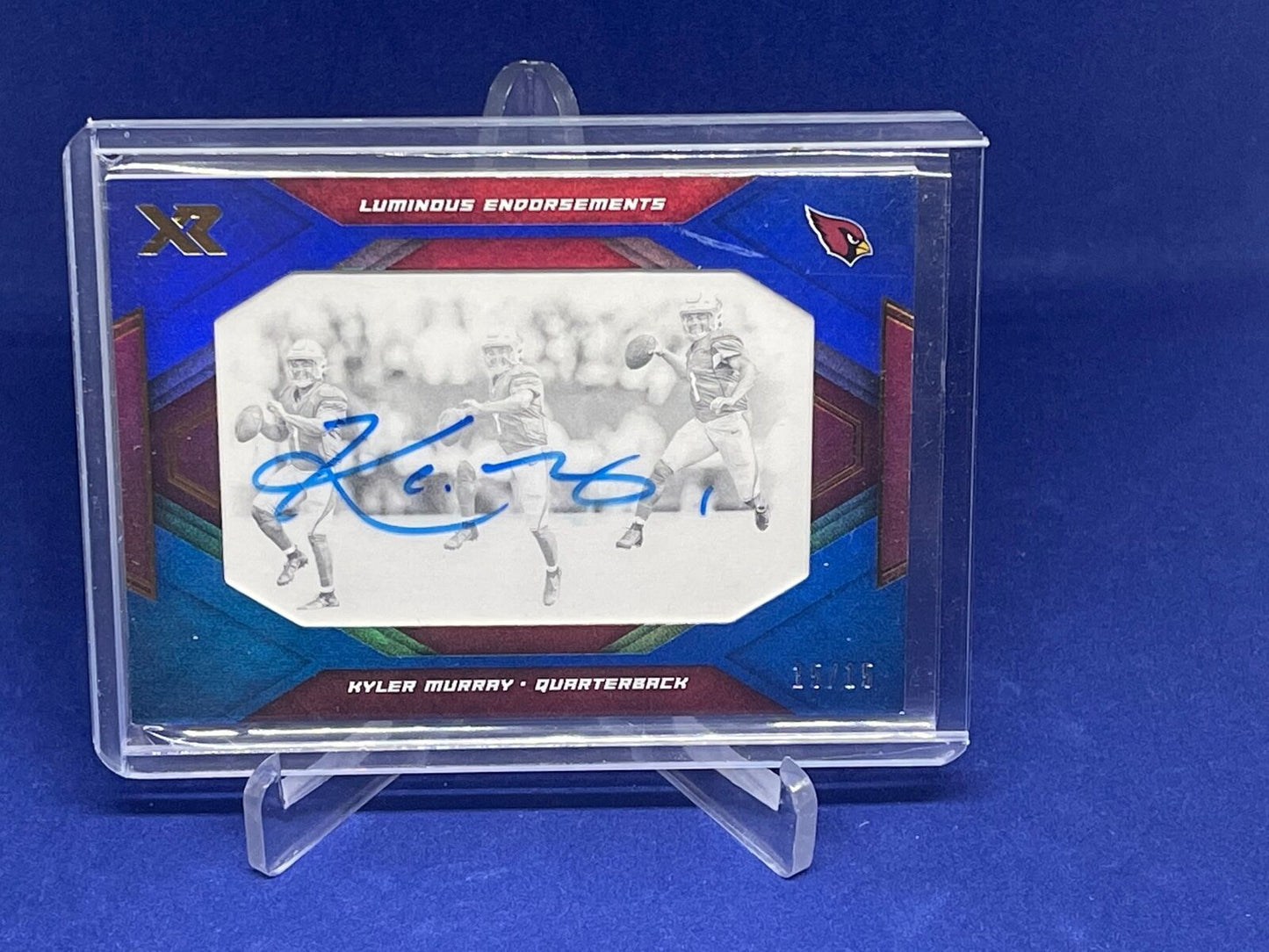 KYLER MURRAY 2019 PANINI XR LUMINOUS ENDORSEMENTS BLUE ON CARD AUTO RC #D 15/15