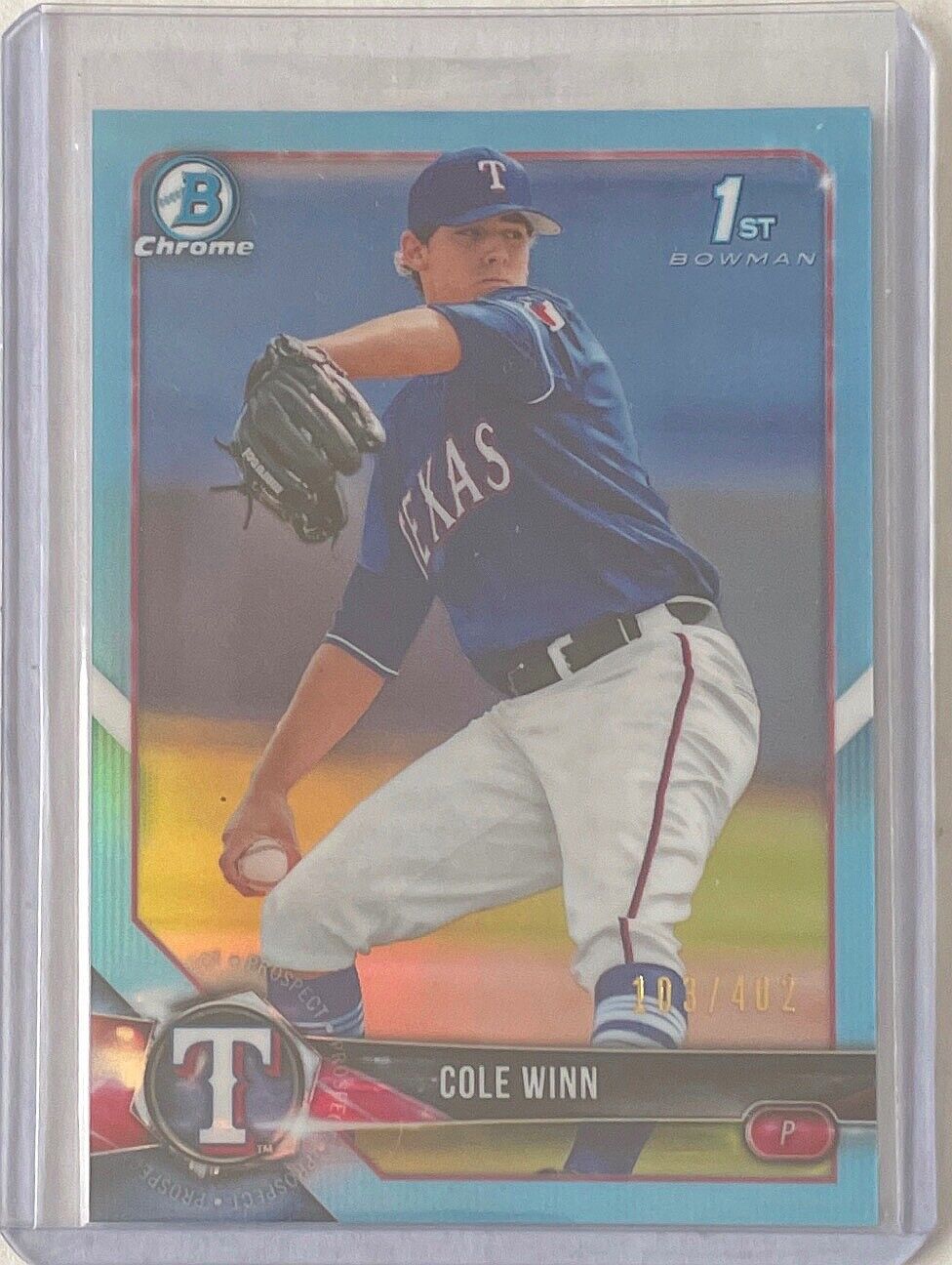 COLE WINN 2018 BOWMAN CHROME 1ST PROSPECT SKY BLUE REFRACTOR #D 103/402