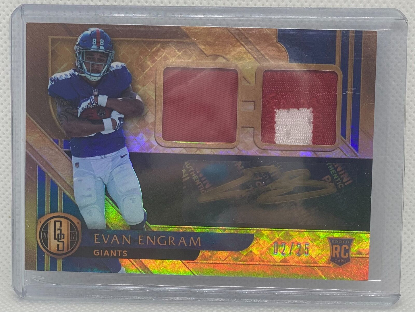 EVAN ENGRAM 2017 PANINI GOLD STANDARDS DUAL PATCH AUTO RC #D 02/25