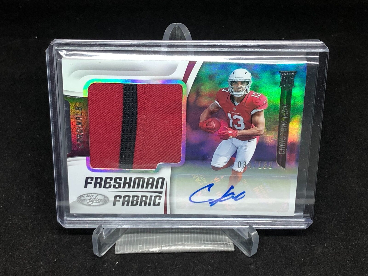 CHRISTIAN KIRK 2018 CERTIFIED FRESHMAN FABRIC 2 CLR PATCH AUTO RC #D 34/199