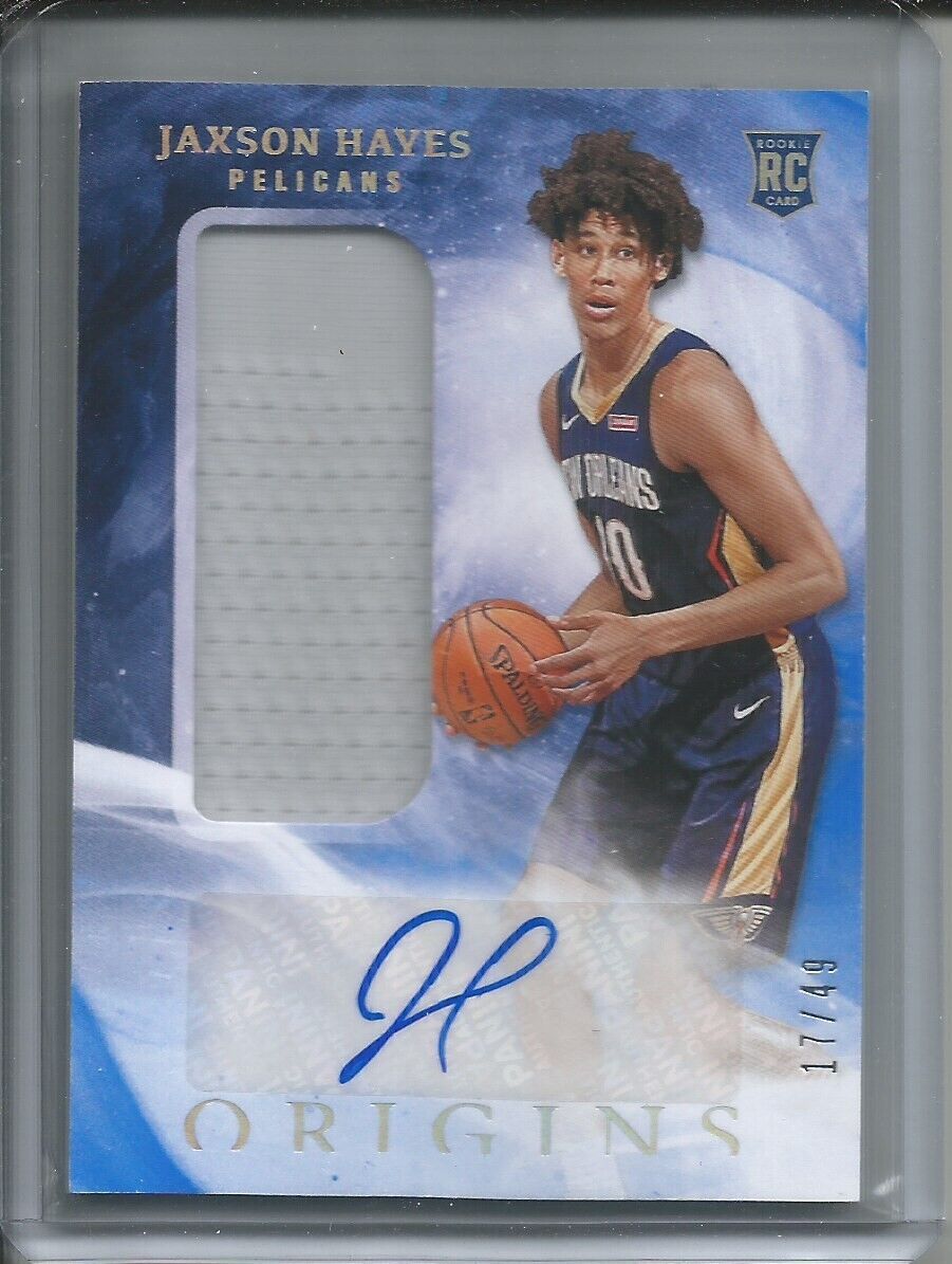 JAXSON HAYES 2019-20 PANINI ORIGINS BLUE ROOKIE PATCH AUTO RC #D 17/49 PELICANS