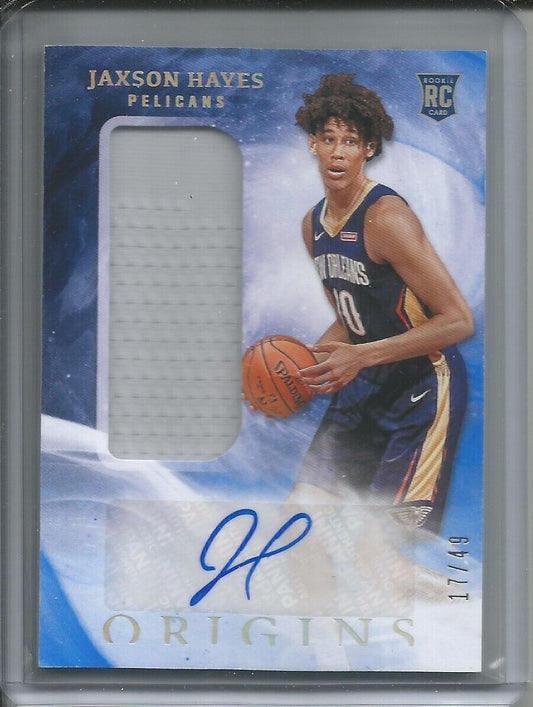 JAXSON HAYES 2019-20 PANINI ORIGINS BLUE ROOKIE PATCH AUTO RC #D 17/49 PELICANS