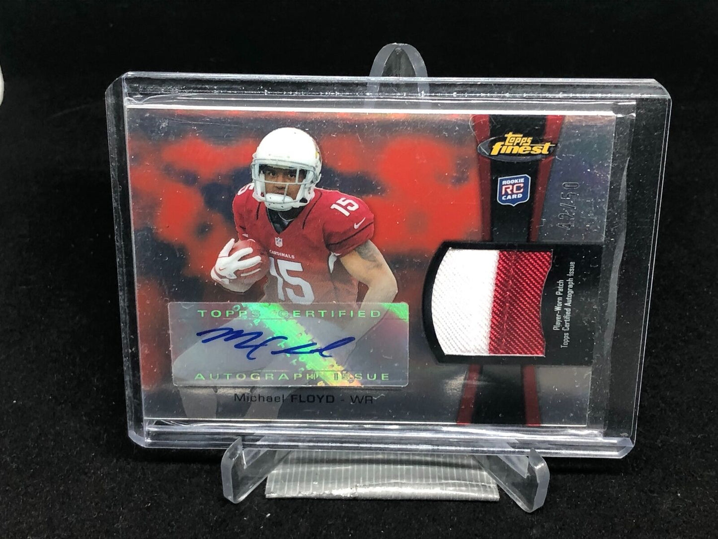 MICHAEL FLOYD 2012 TOPPS FINEST RED REFRACTOR RPA 2 CLR PATCH AUTO RC #D 42/50