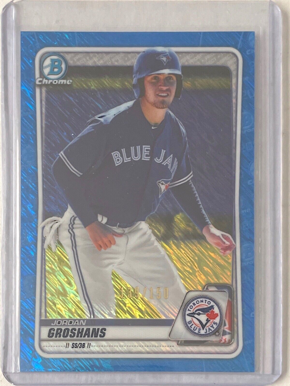 JORDAN GROSHANS 2020 BOWMAN CHROME PROSPECT BLUE SHIMMER REFRACTOR #D 139/150