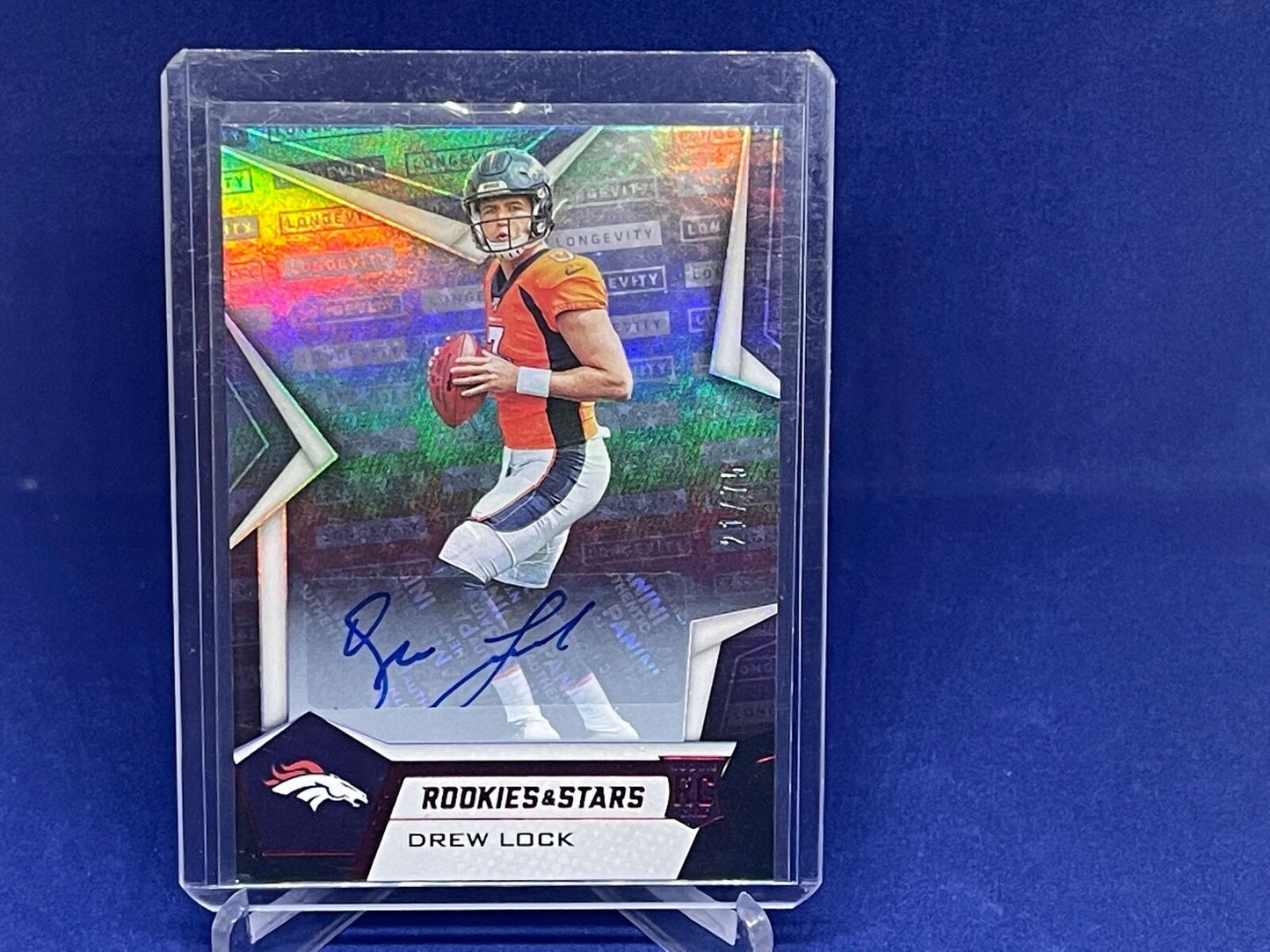 DREW LOCK 2019 PANINI ROOKIE & STARS LONGEVITY RED AUTO RC #D 21/75