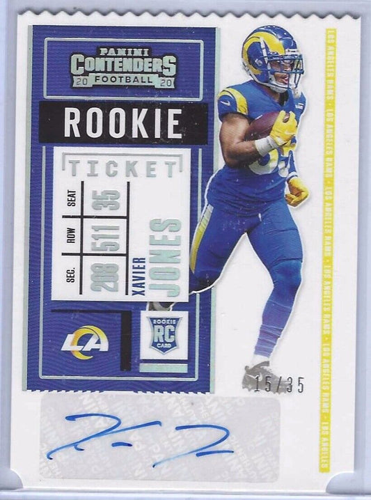 XAVIER JONES 2020 CONTENDERS DIE CUT ROOKIE TICKET STUB AUTO RC #D 15/35