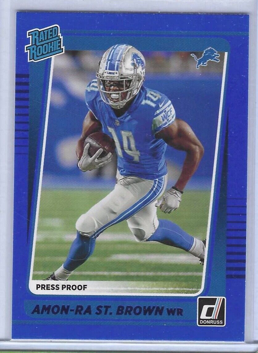 AMON-RA ST. BROWN 2021 DONRUSS BLUE PRESS PROOF RATED ROOKIE RC #284
