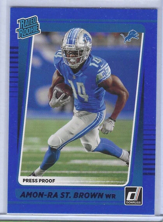 AMON-RA ST. BROWN 2021 DONRUSS BLUE PRESS PROOF RATED ROOKIE RC #284