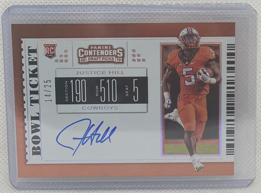 JUSTICE HILLL 2019 PANINI CONTENDERS DRAFT PICKS BOWL TICKET AUTO RC #D 14/25
