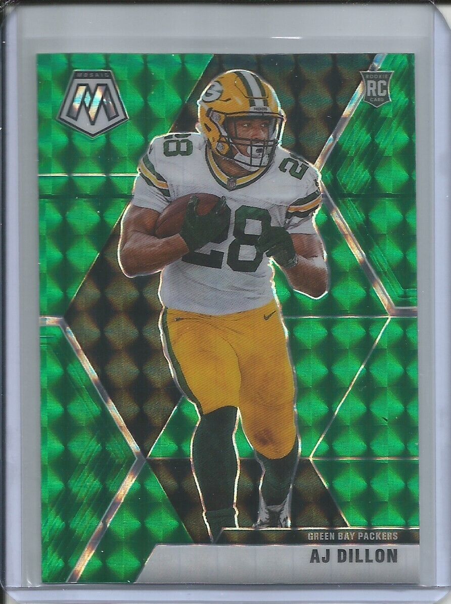 AJ DILLON 2019-20 PANINI MOSAIC GREEN PRIZM ROOKIE RC PACKERS
