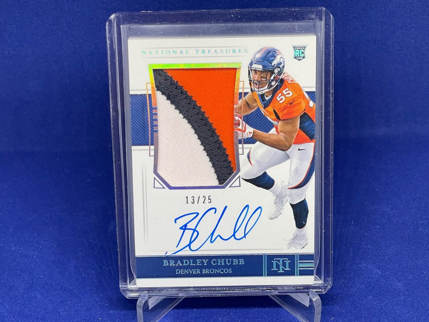 BRADLEY CHUBB 2018 NATIONAL TREASURES RPA ROOKIE 3 CLR PATCH AUTO RC #D 13/25
