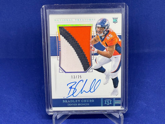 BRADLEY CHUBB 2018 NATIONAL TREASURES RPA ROOKIE 3 CLR PATCH AUTO RC #D 13/25