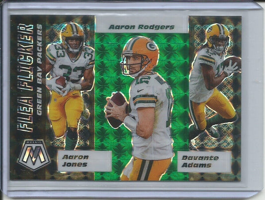JONES RODGERS ADAMS 2019-20 PANINI MOSAIC FLEA FLICKER GREEN PRIZM PACKERS