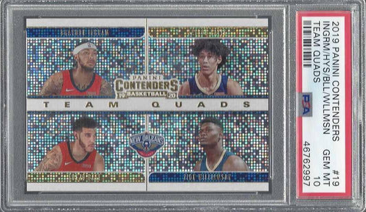 ZION WILLIAMSON INGRAM PELICANS 2019-20 CONTENDERS TEAM QUADS RC PSA 10 GEM MINT