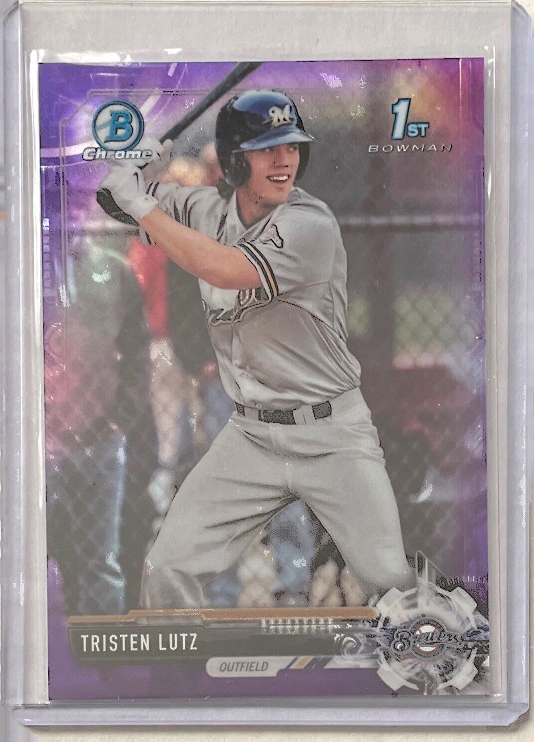 TRISTEN LUTZ 2017 BOWMAN CHROME 1ST PROSPECT PURPLE REFRACTOR #D 011/250