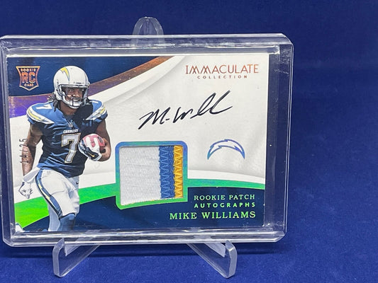 MIKE WILLIAMS 2017 PANINI IMMACULATE 3 CLR PATCH ON CARD AUTO SILVER RC #D 14/25
