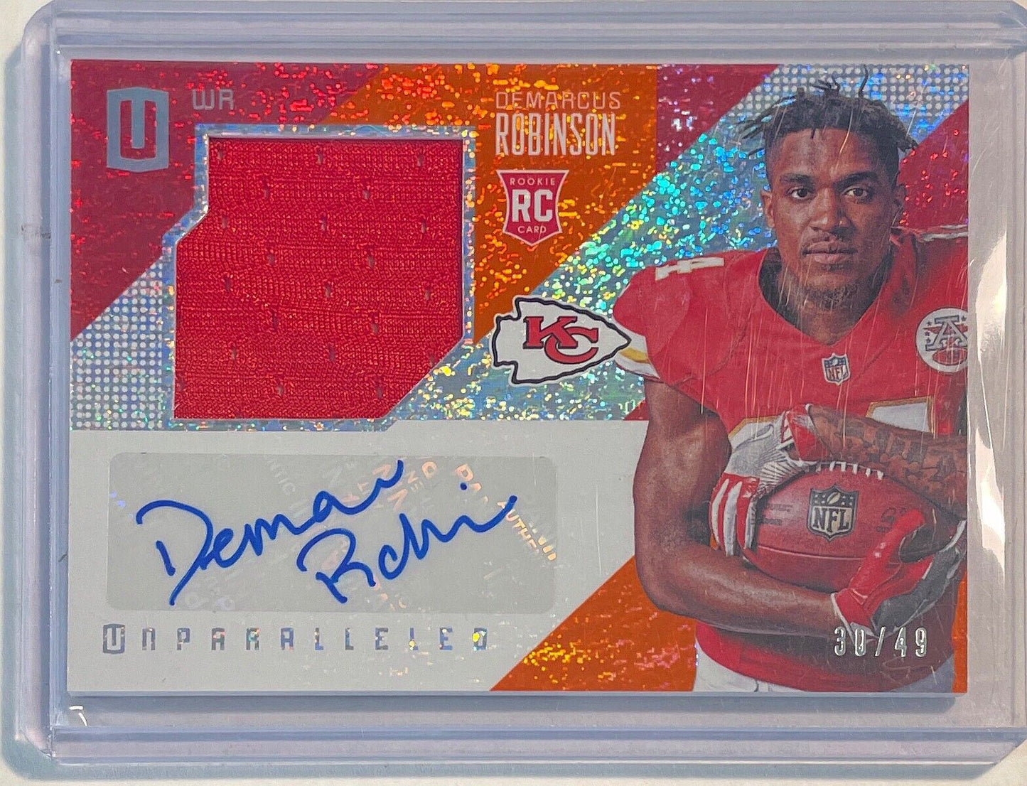DEMARCUS ROBINSON 2016 PANINI UNPARALLELED JERSEY AUTO ORANGE ROOKIE RC #D 30/49