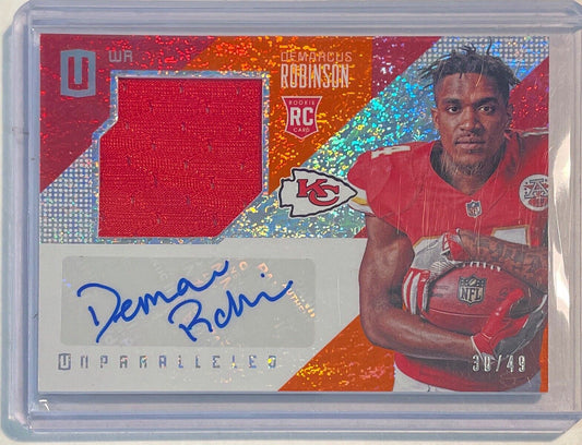 DEMARCUS ROBINSON 2016 PANINI UNPARALLELED JERSEY AUTO ORANGE ROOKIE RC #D 30/49