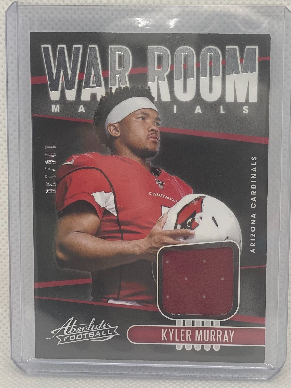 KYLER MURRAY 2019 PANINI ABSOLUTE WAR ROOM MATERIALS JERSEY RC #D 106/130