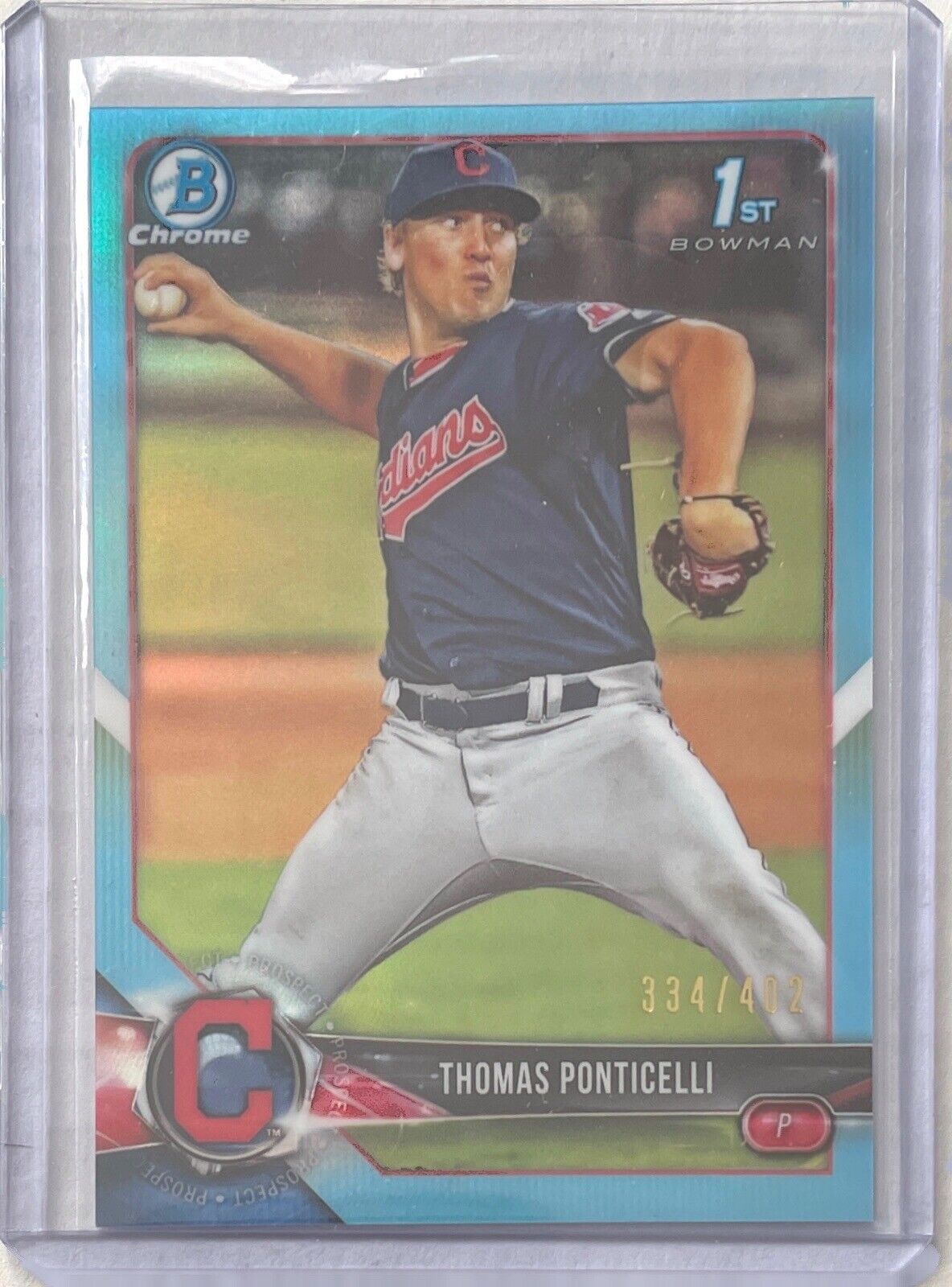 THOMAS PONTICELLI 2018 BOWMAN CHROME 1ST PROSPECT SKY BLUE REFRACTOR #D 334/402