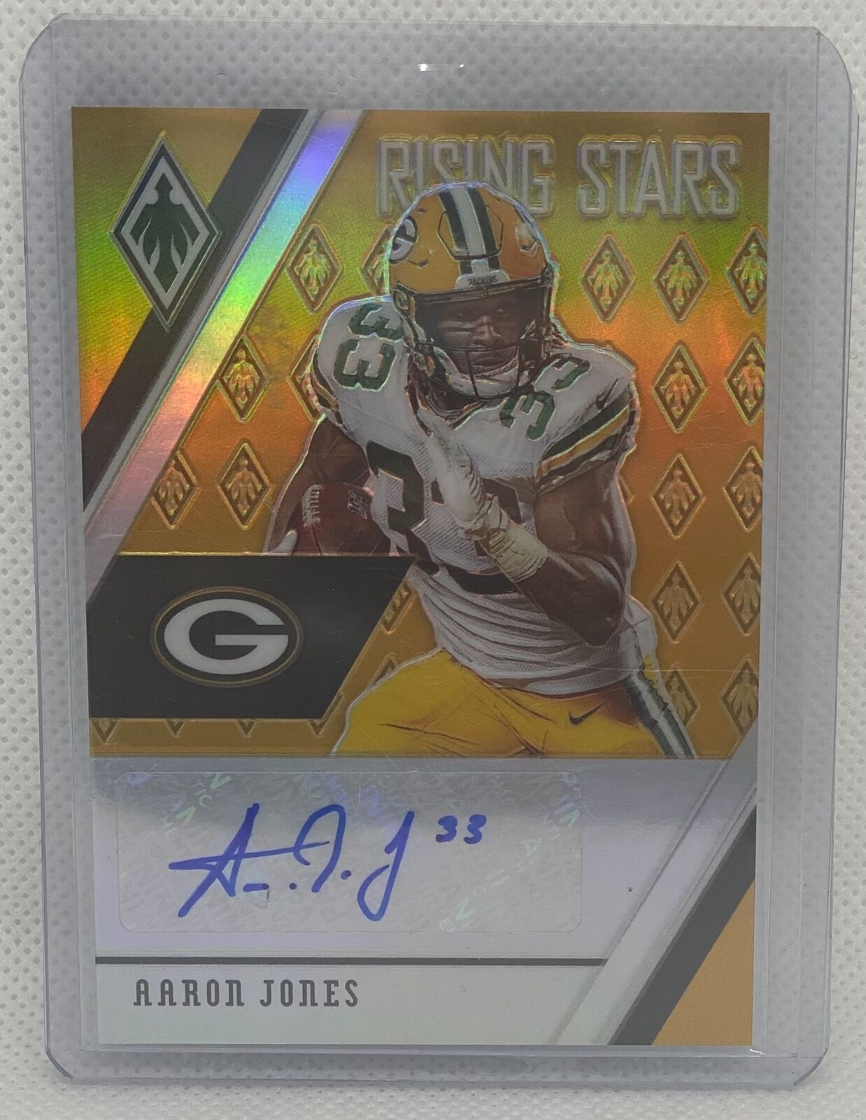 AARON JONES 2020 PANINI PHOENIX RISING STARS GOLD PRIZM AUTO