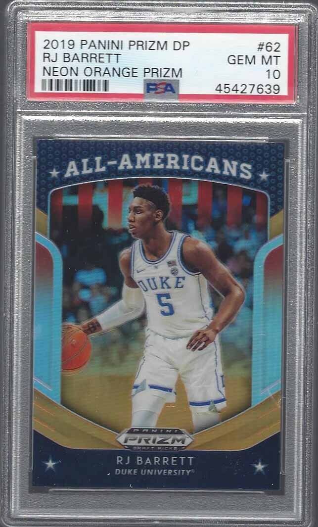 RJ BARRETT 2019 PANINI PRIZM NEON ORANGE ALL AMERICANS RC /149 PSA 10 GEM POP 2