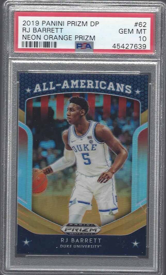 RJ BARRETT 2019 PANINI PRIZM NEON ORANGE ALL AMERICANS RC /149 PSA 10 GEM POP 2