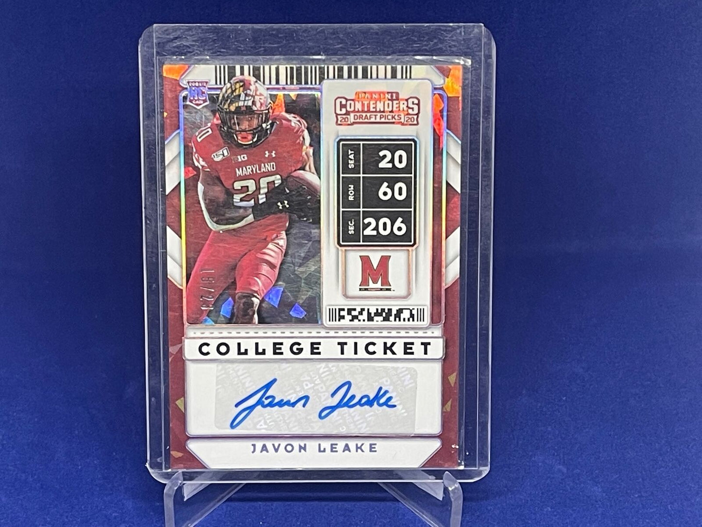 JAVON LEAKE 2020 PANINI CONTENDERS DP COLLEGE TKT CRACKED ICE AUTO RC #D 15/23
