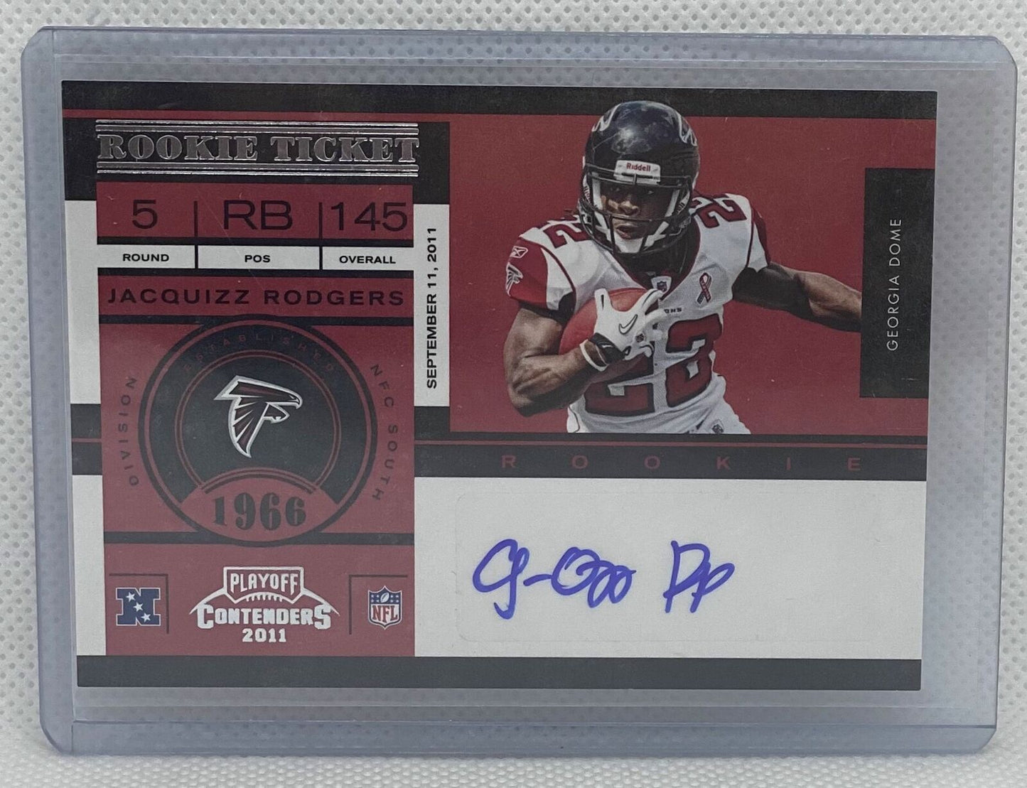 JACQUIZZ RODGERS 2011 PLAYOFF CONTENDERS ROOKIE TICKET AUTO RC #138