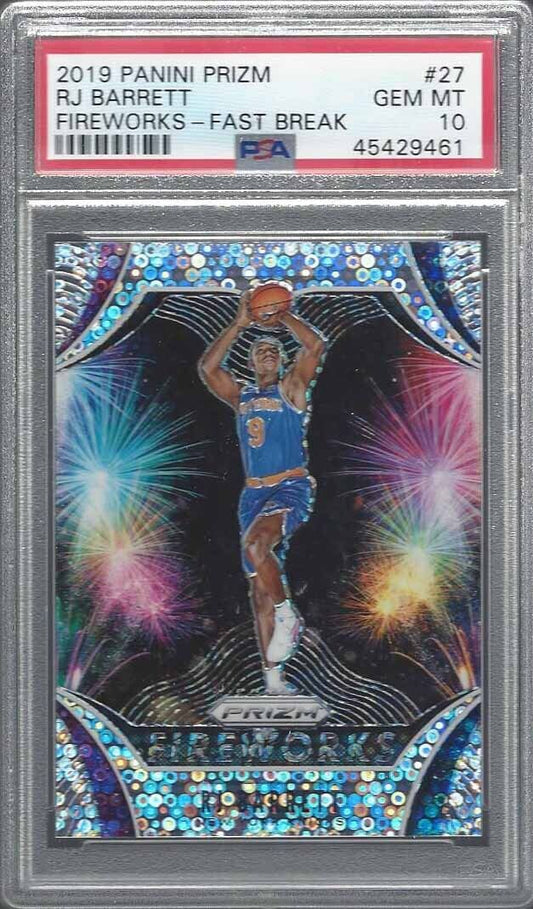 RJ BARRETT 2019-20 PANINI PRIZM FIREWORKS FAST BREAK PRIZMS RC #27 PSA 10 GEM MT