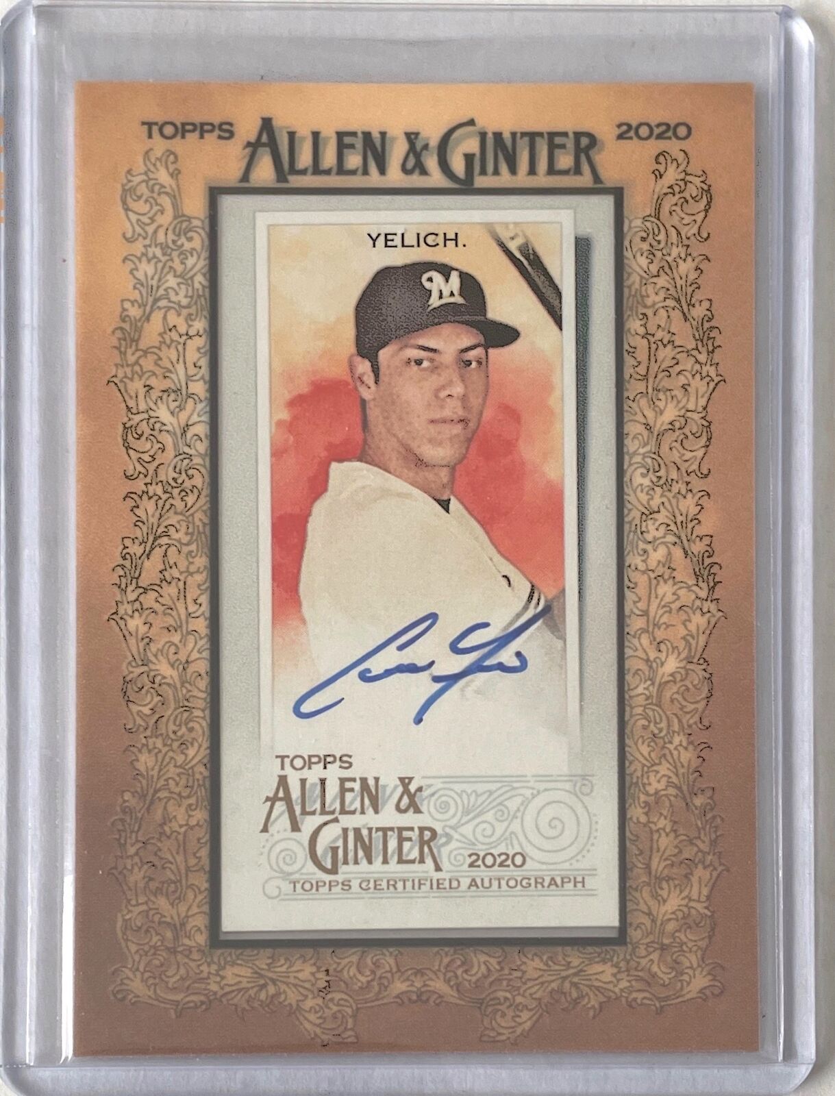 CHRISTIAN YELICH 2020 TOPPS ALLEN & GINTER MINI FRAMED ON CARD AUTO #MA-CY