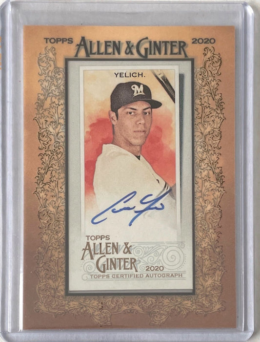 CHRISTIAN YELICH 2020 TOPPS ALLEN & GINTER MINI FRAMED ON CARD AUTO #MA-CY