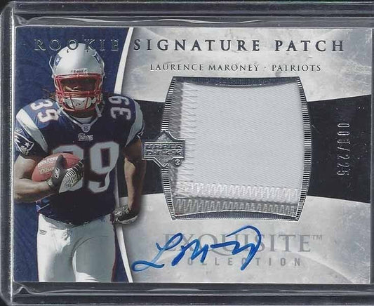 LAURENCE MARONEY 2006 UD EXQUISITE RPA JUMBO 2 COLOR PATRIOTS PATCH AUTO RC /225