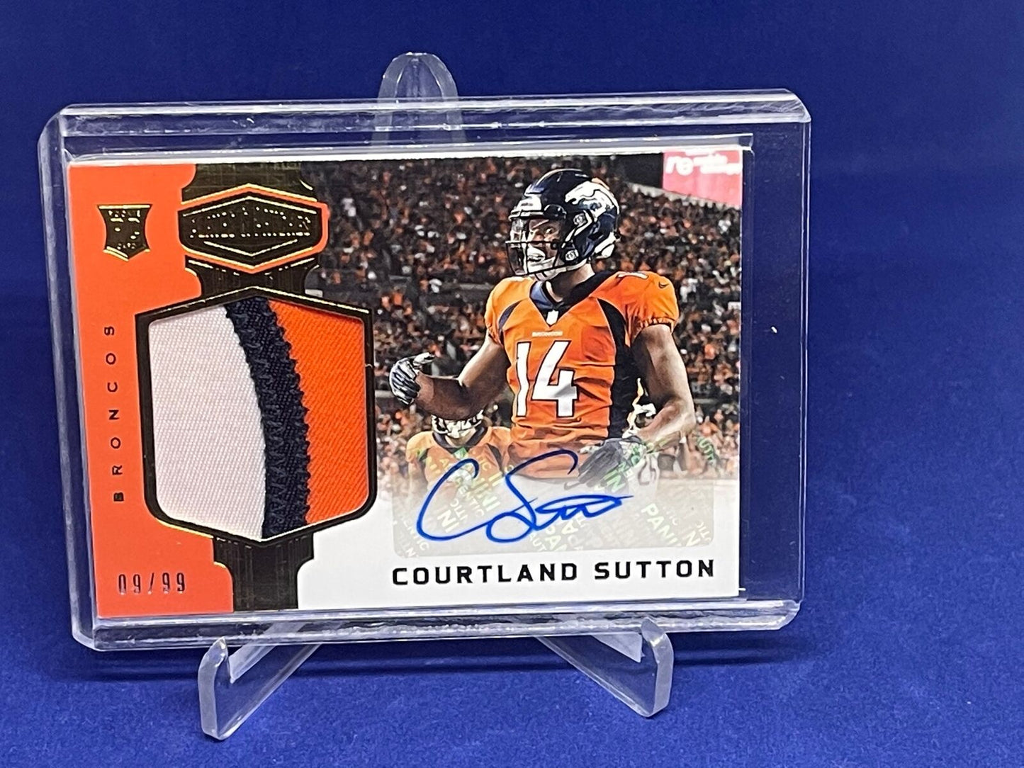 COURTLAND SUTTON 2018 PANINI PLATES & PATCHES 3 CLR PATCH AUTO RC #D 9/99