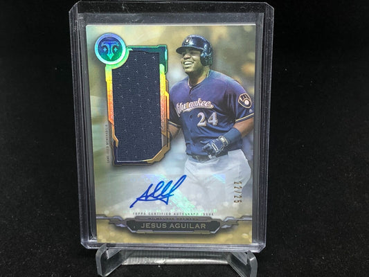 JESUS AGUILAR 2019 TOPPS TRIPLE THREADS GOLD JUMBO RELIC JERSEY AUTO #D 22/25