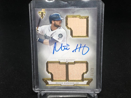 MITCH HANIGER 2018 TOPPS TRIPLE THREADS BAT RELIC ON CARD AUTO #D 32/75