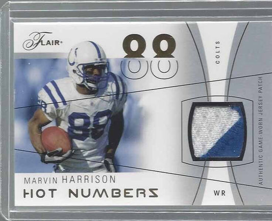 MARVIN HARRISON 2004 FLAIR HOT NUMBERS GOLD 2 COLOR COLTS PATCH #D 6/88